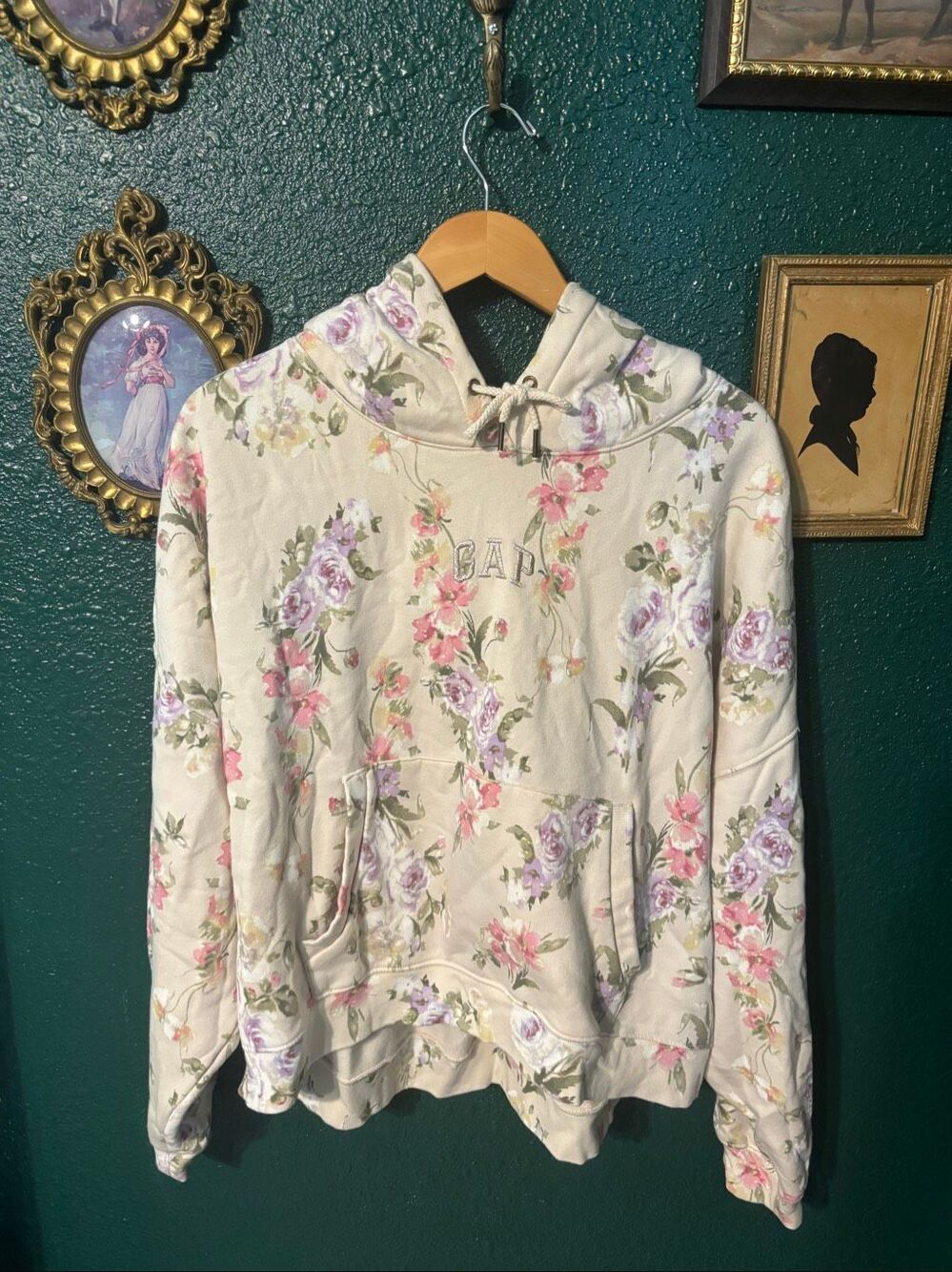 Gap x LoveShackFancy Floral Fleece Pullover Hoodie Logo Long Sleeve Women XL